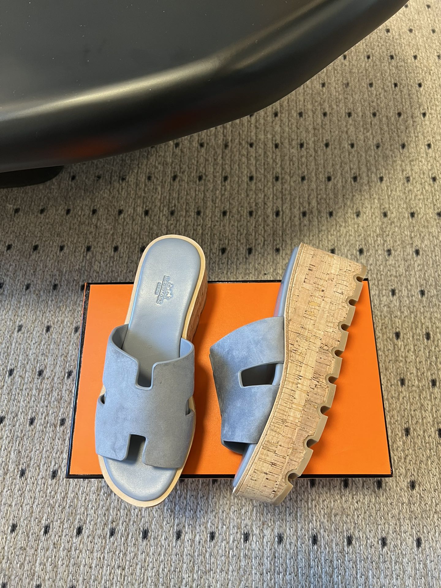 HERMES EZE SANDAL PLATFORM 85 MM IN TEAL BLUE SUEDE