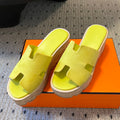 HERMES EZE SANDAL 85 MM IN NEON YELLOW CALFSKIN