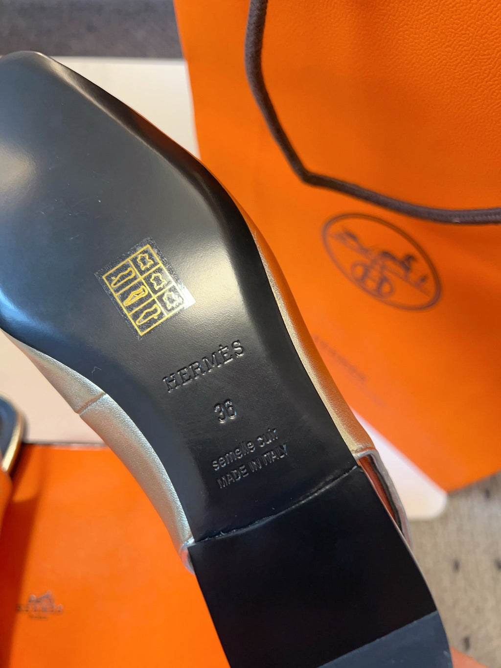 HERMES KLEO SLINGBACK IN SILVER CALFSKIN