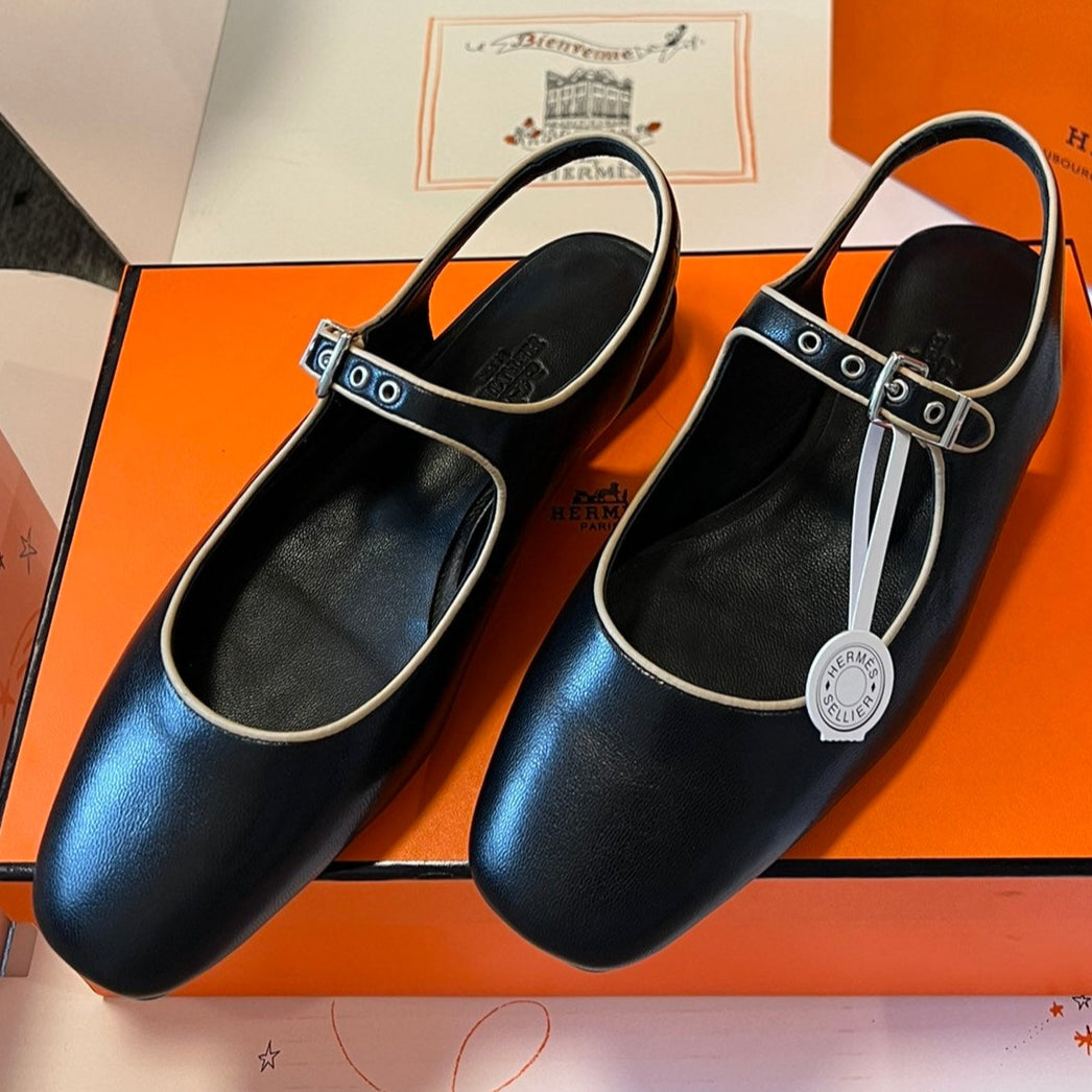 HERMES KLEO SLINGBACK IN BLACK CALFSKIN