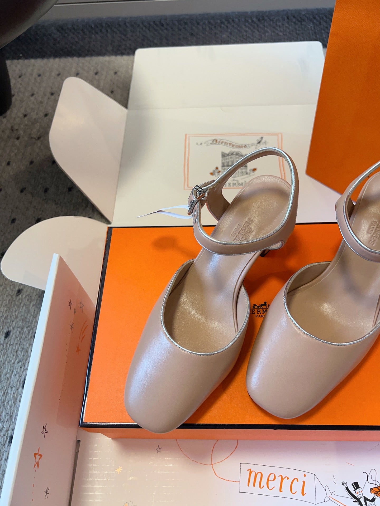 HERMES KLEO HIGH SLINGBACK IN CREPE PINK CALFSKIN