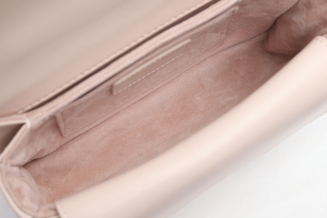DIOR JOLIE TOP HANDLE BAG 19 IN PALE PINK CANNAGE CALFSKIN