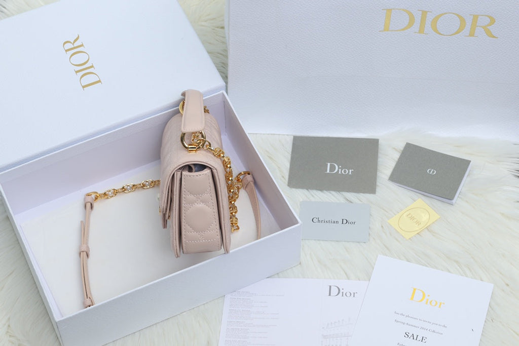 DIOR JOLIE TOP HANDLE BAG 19 IN PALE PINK CANNAGE CALFSKIN