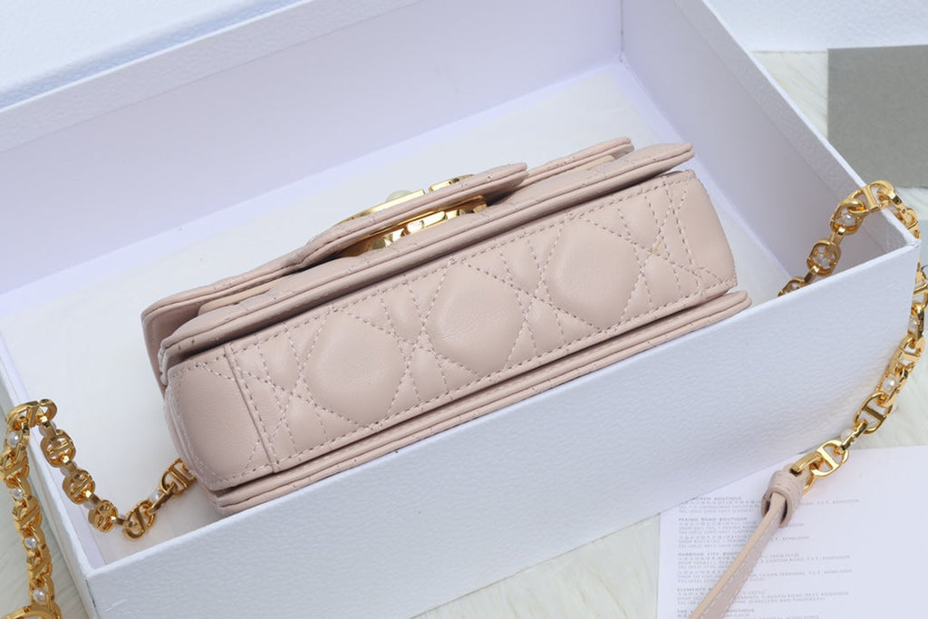 DIOR JOLIE TOP HANDLE BAG 19 IN PALE PINK CANNAGE CALFSKIN