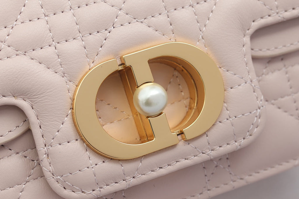 DIOR JOLIE TOP HANDLE BAG 19 IN PALE PINK CANNAGE CALFSKIN