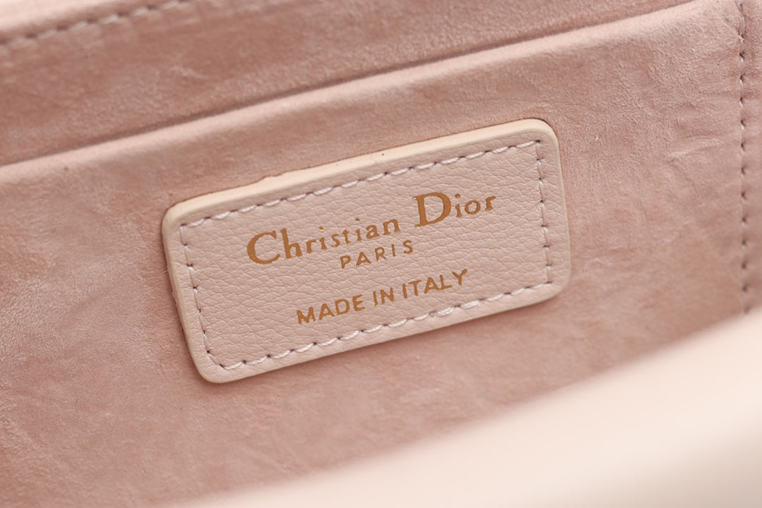 DIOR JOLIE TOP HANDLE BAG 19 IN PALE PINK CANNAGE CALFSKIN