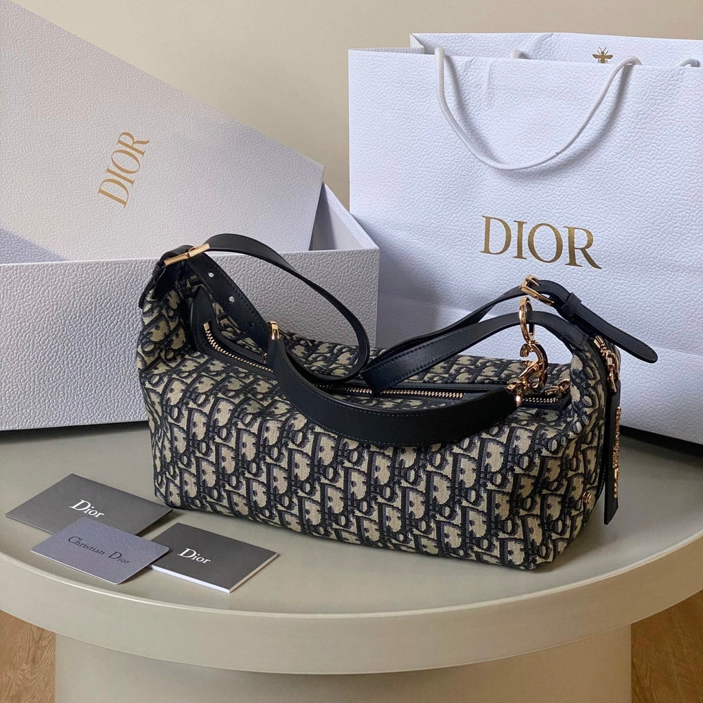 DIOR LARGE D-JOURNEY SHOULDER BAG 33 IN BLACK MONOGRAM OBLIQUE JACQUARD