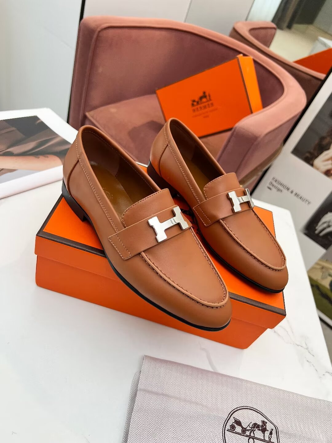 HERMES PARIS LOAFER TAWNY CALFSKIN