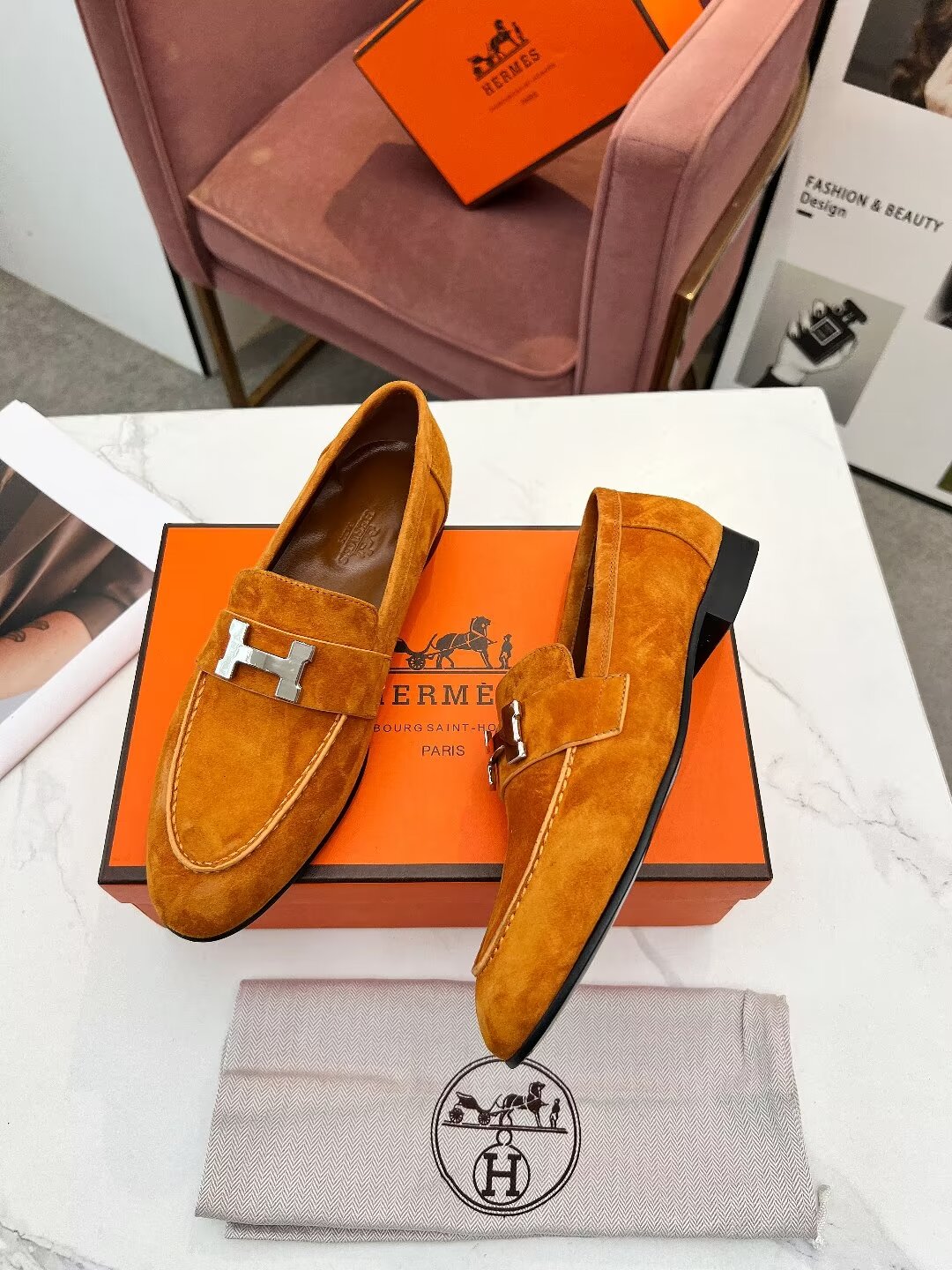 HERMES PARIS LOAFER AMBER SUEDE