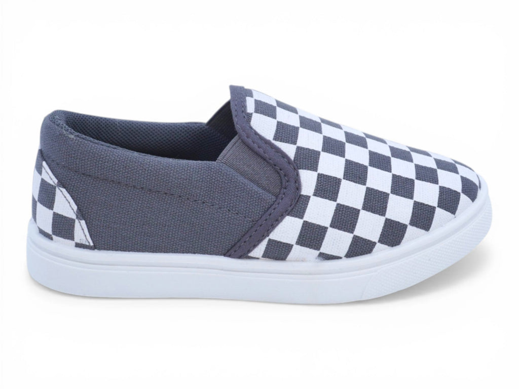 Toddler White and Gray Checker Canvas Slip On