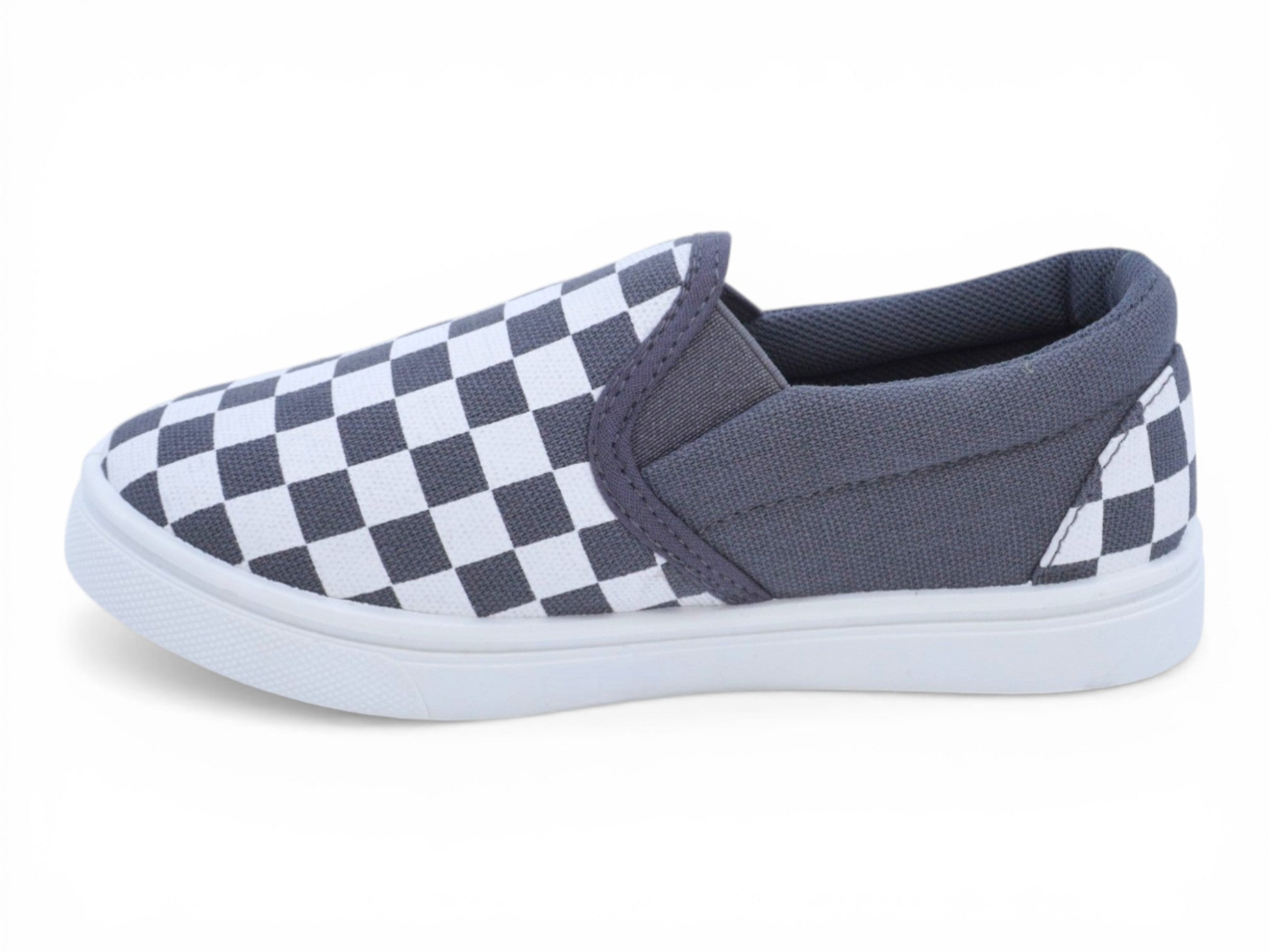 Toddler White and Gray Checker Canvas Slip On