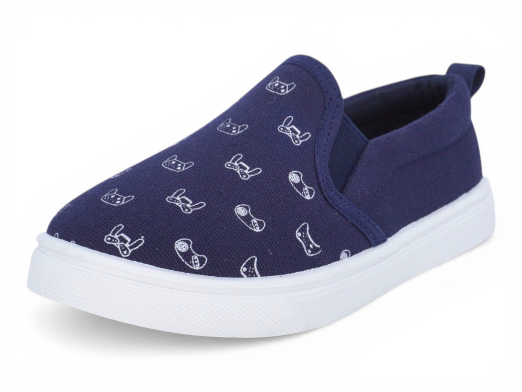 Boys` Navy Gamer Canvas Slip On