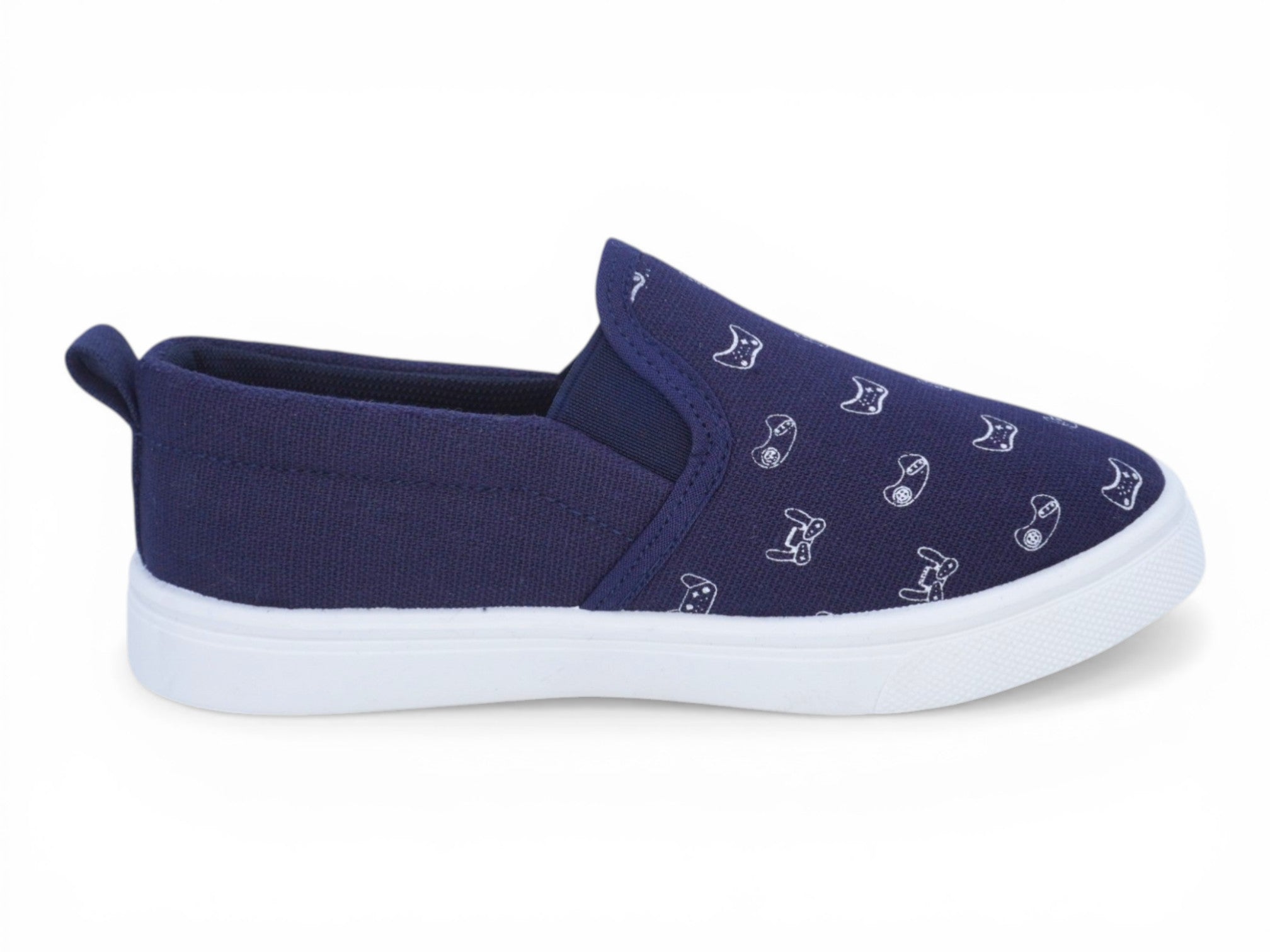 Boys` Navy Gamer Canvas Slip On