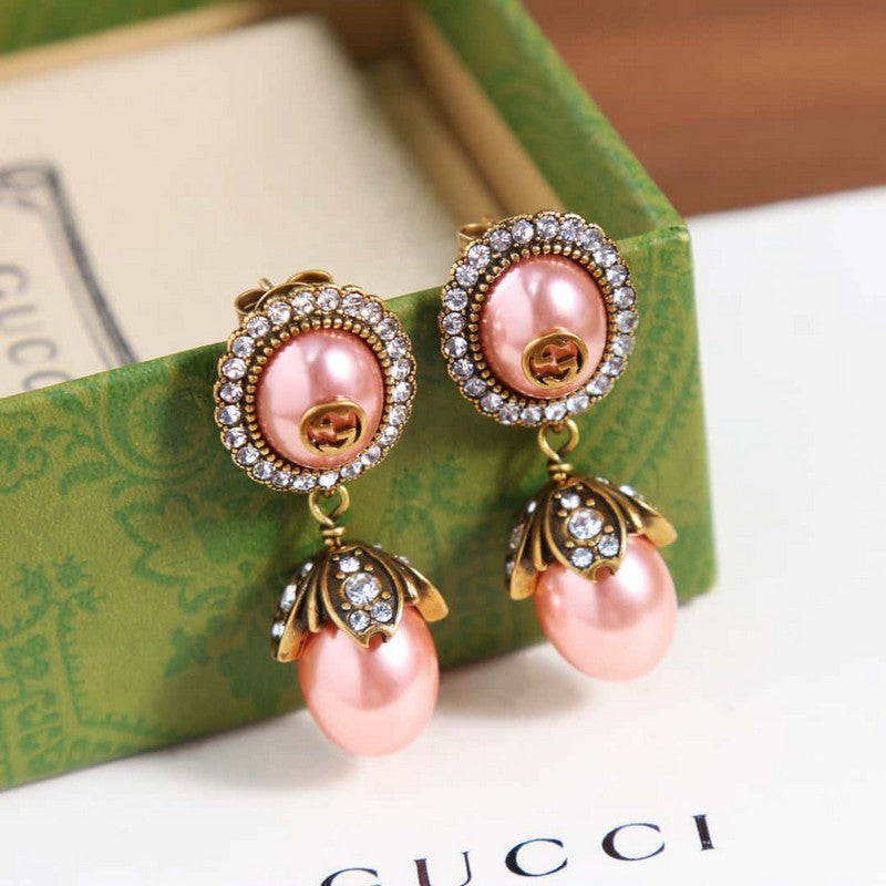 18K Double Gucci Flower Pearl Earrings