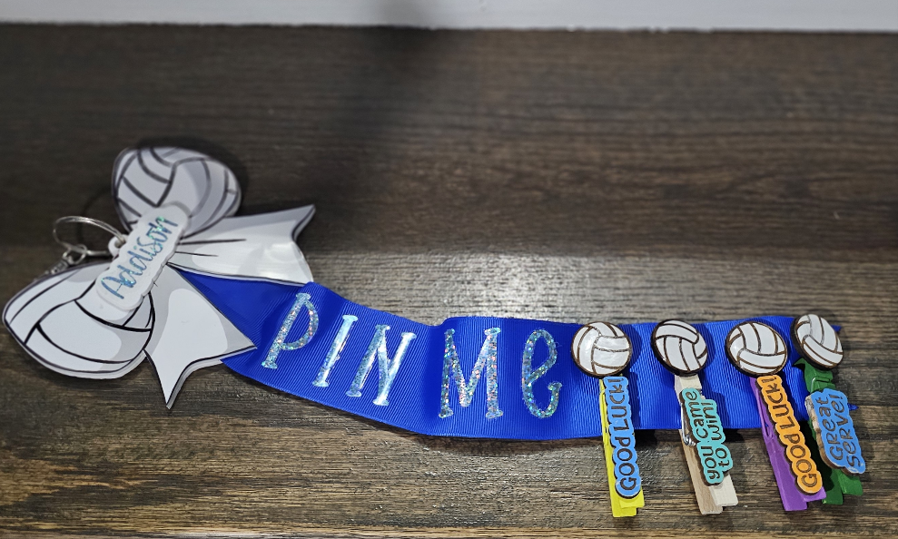 Pin Me Volleyball  Clothespin Clip Holder bag tag