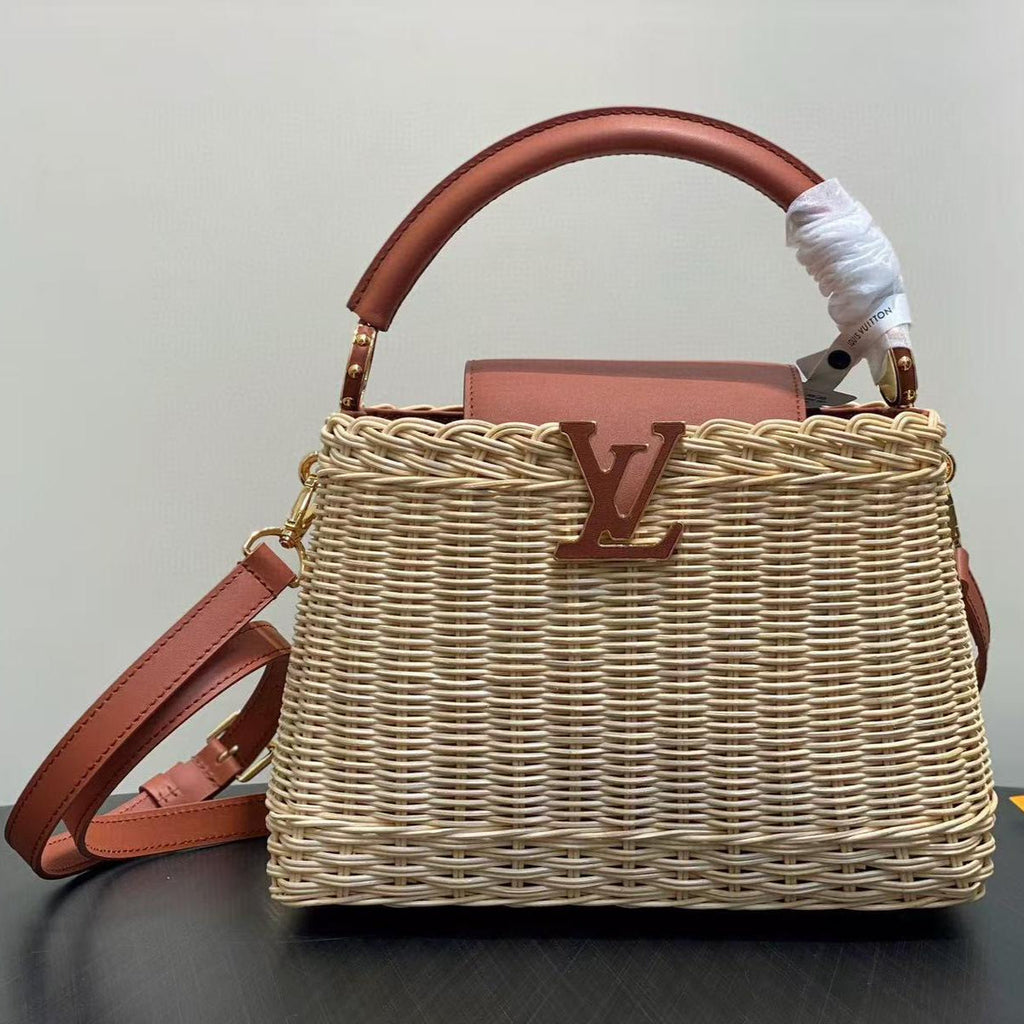 LOUIS VUITTON LV 25S CAPUCINES BB BAG 27 PINIC IN TAN CALFSKIN GOLD HARDWARE