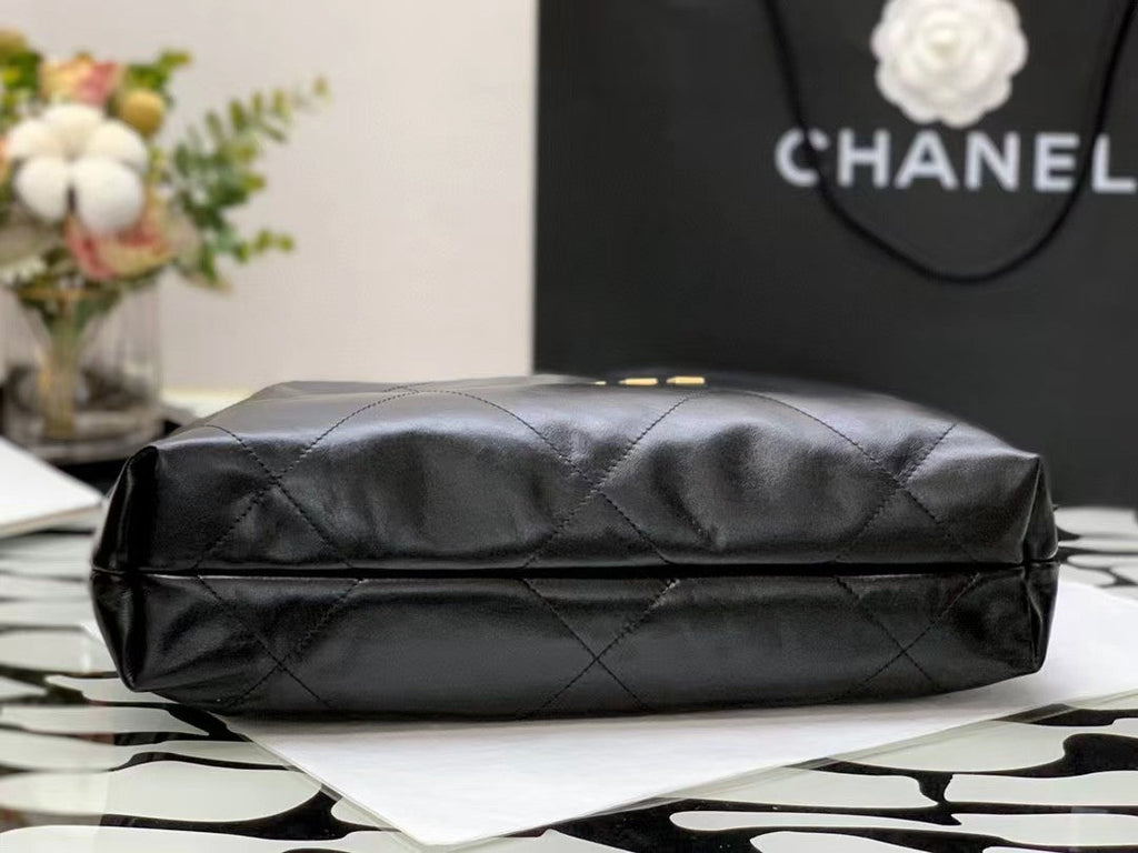 CHANEL HOBO BAG 22 BLACK LAMBSKIN GOLD HARDWARE