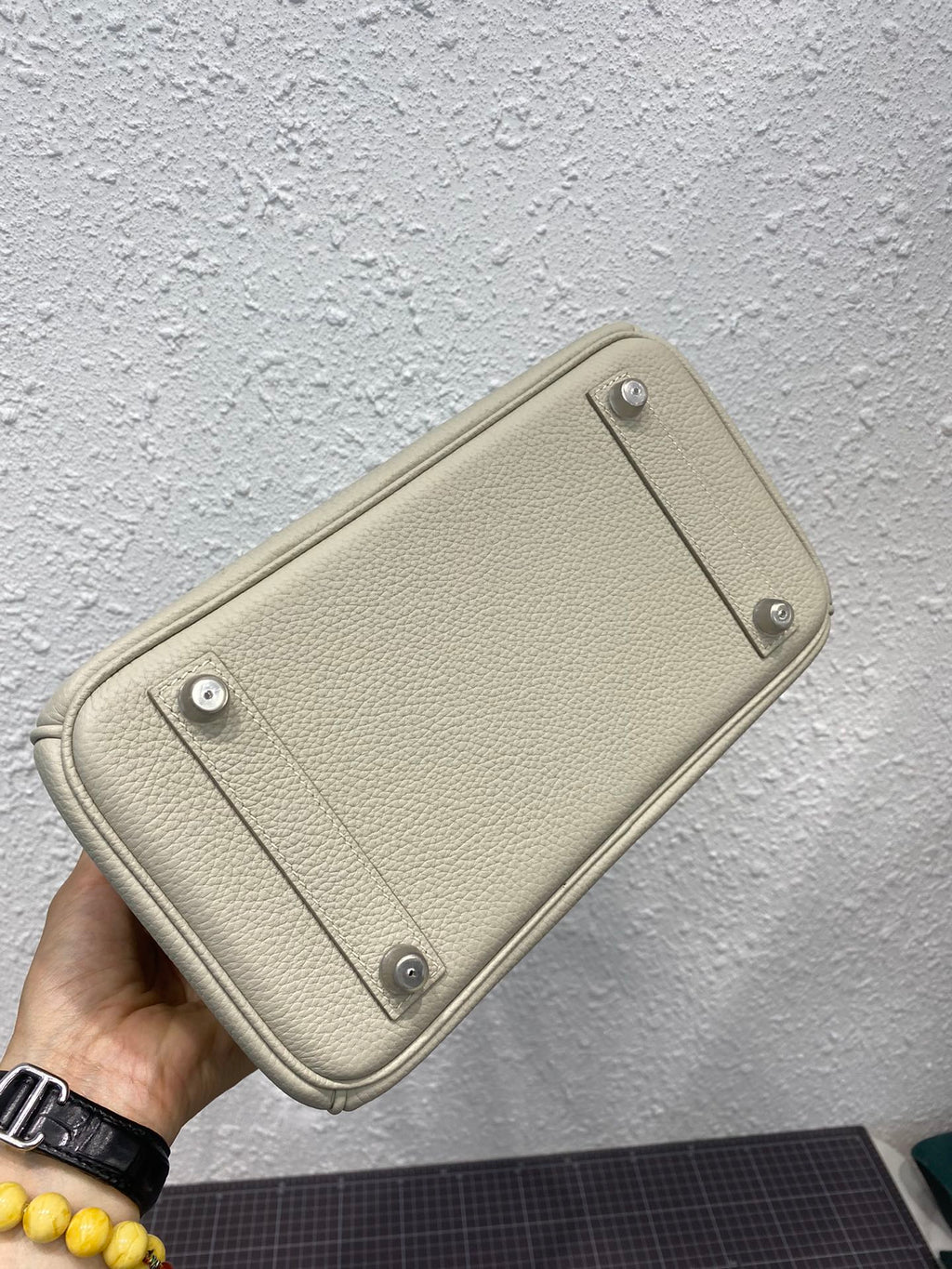 HERMES BIRKIN 25CM GRIS PERLE CROCODILE AND TOGO LEATHER SILVER HARDWARE