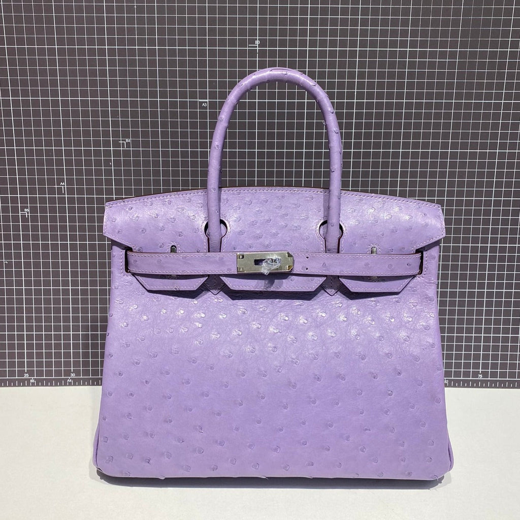 HERMES BIRKIN 30CM PURPLE OSTRICH LEATHER SILVER HARDWARE