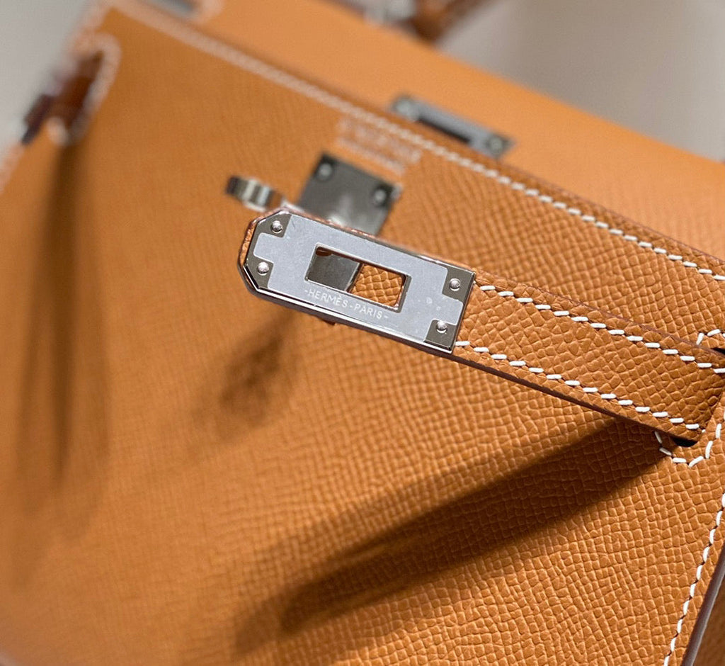 HERMES KELLY MINI 20 GOLDEN BROWN EPSOM SILVER HARDWARE