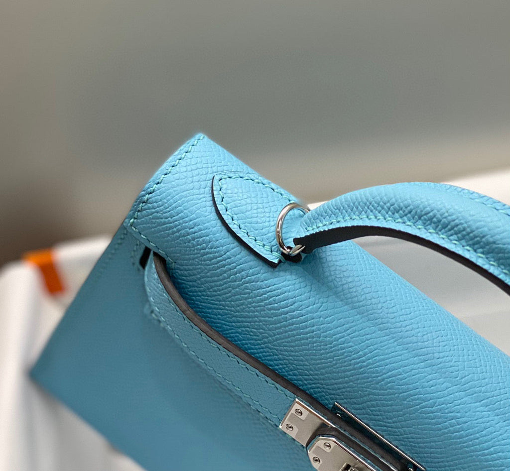 HERMES KELLY MINI 20 SKY BLUE EPSOM SILVER HARDWARE