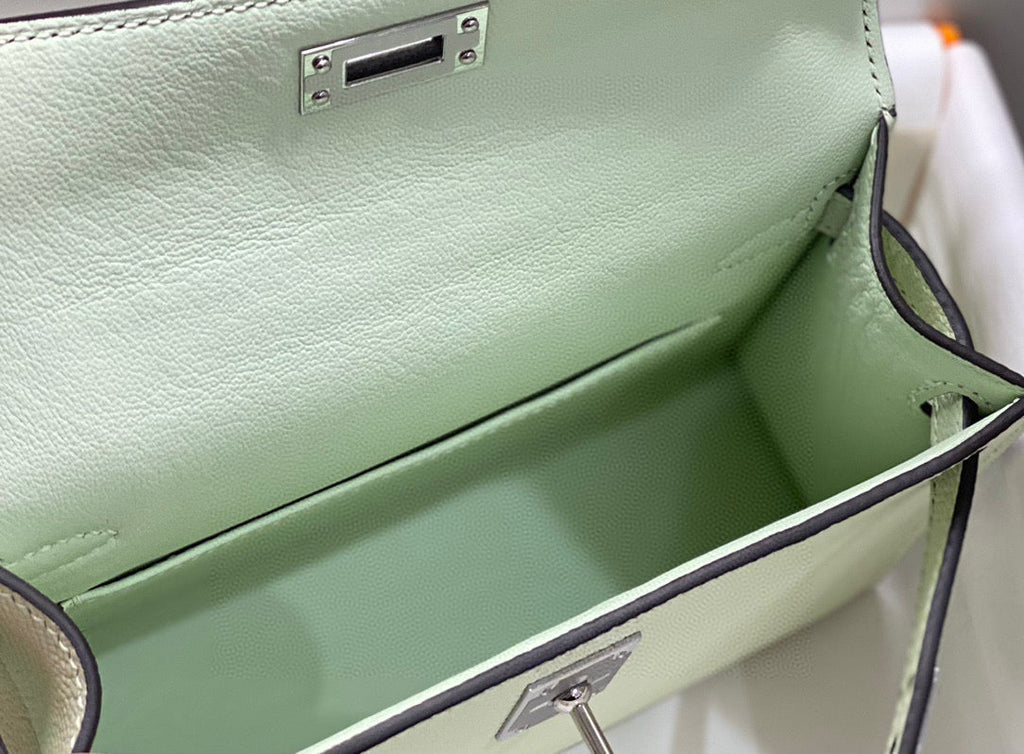 HERMES KELLY MINI 20 SEAFOAM EPSOM SILVER HARDWARE