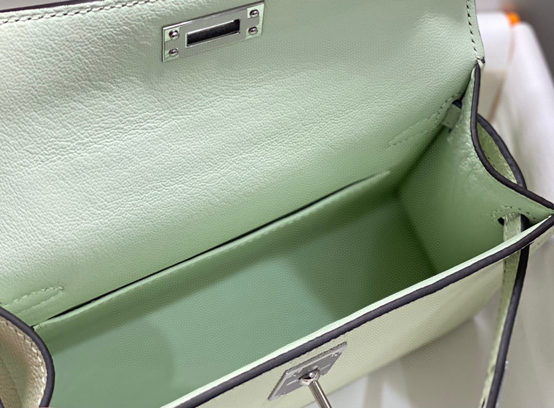 HERMES KELLY MINI 20 SEAFOAM EPSOM SILVER HARDWARE
