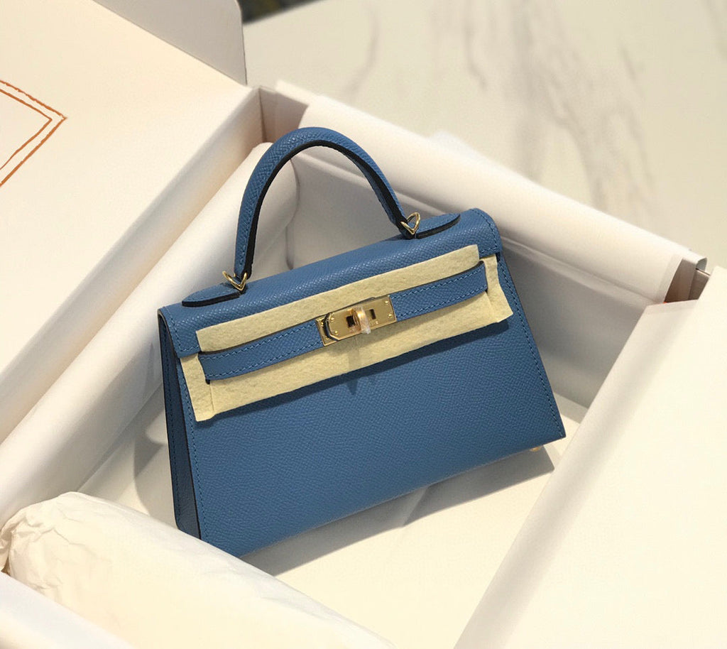 HERMES KELLY MINI 20 BLUE EPSOM GOLD HARDWARE