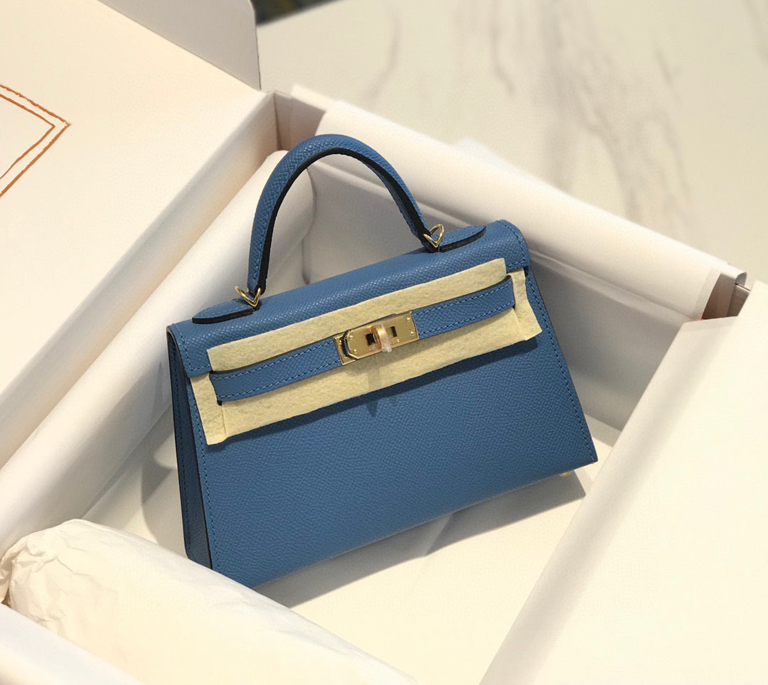 HERMES KELLY MINI 20 BLUE EPSOM GOLD HARDWARE