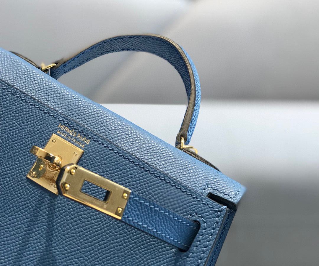 HERMES KELLY MINI 20 BLUE EPSOM GOLD HARDWARE