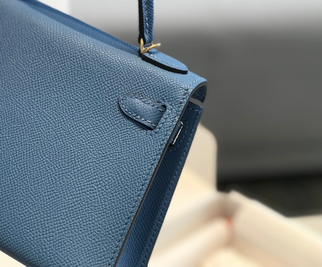 HERMES KELLY MINI 20 BLUE EPSOM GOLD HARDWARE