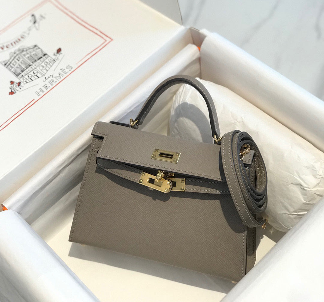 HERMES KELLY MINI 20 LIGHT GREY EPSOM GOLD HARDWARE