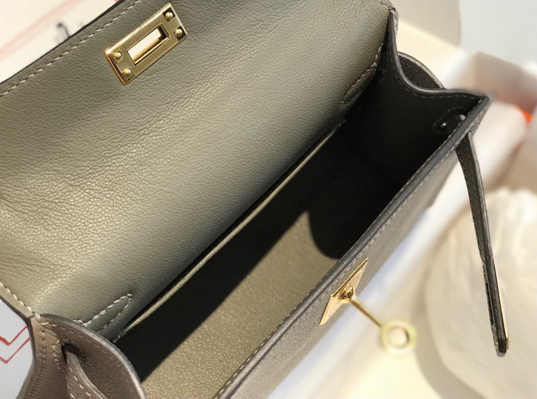 HERMES KELLY MINI 20 LIGHT GREY EPSOM GOLD HARDWARE