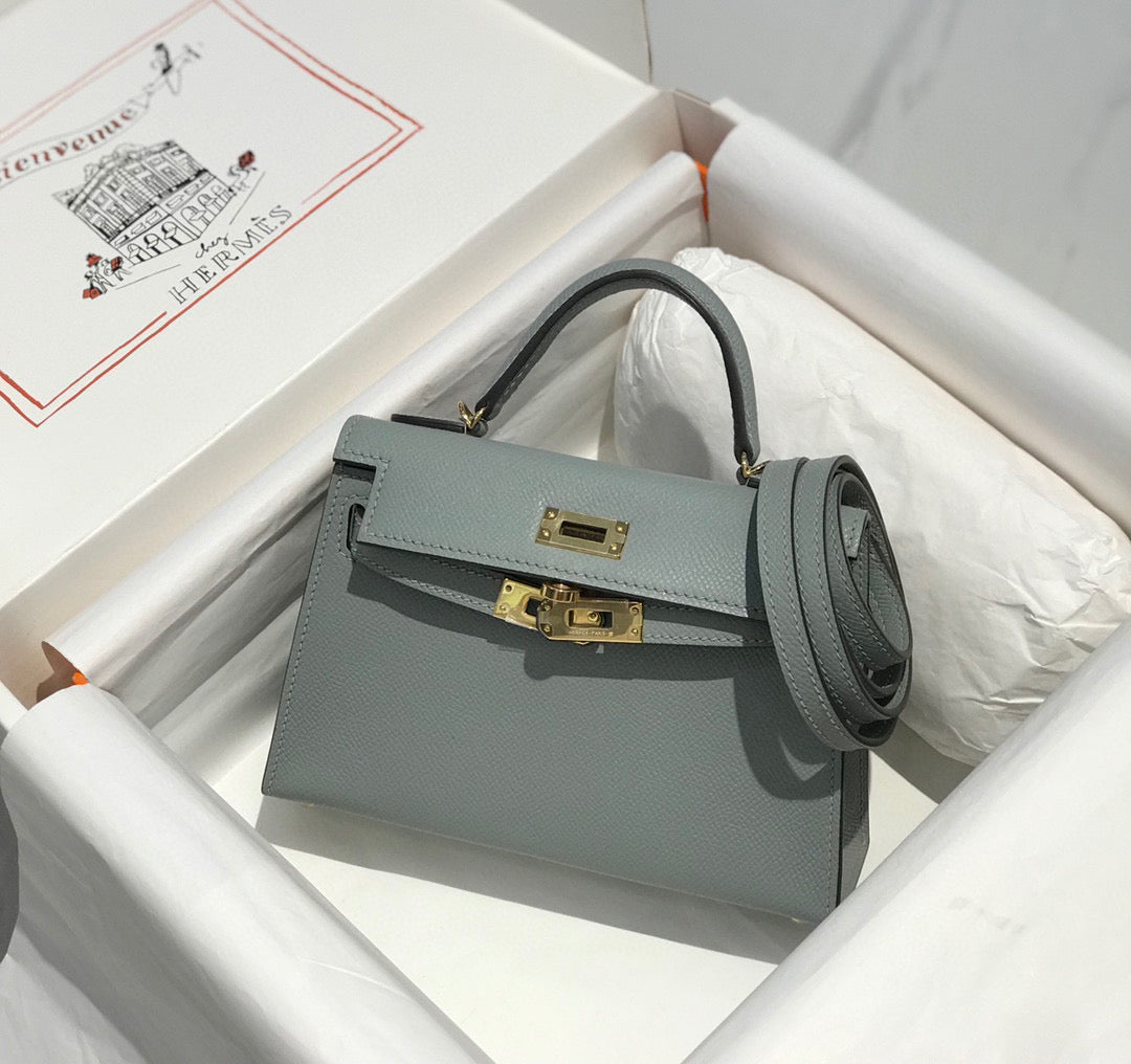 HERMES KELLY MINI 20 MEDIUM GREY EPSOM GOLD HARDWARE