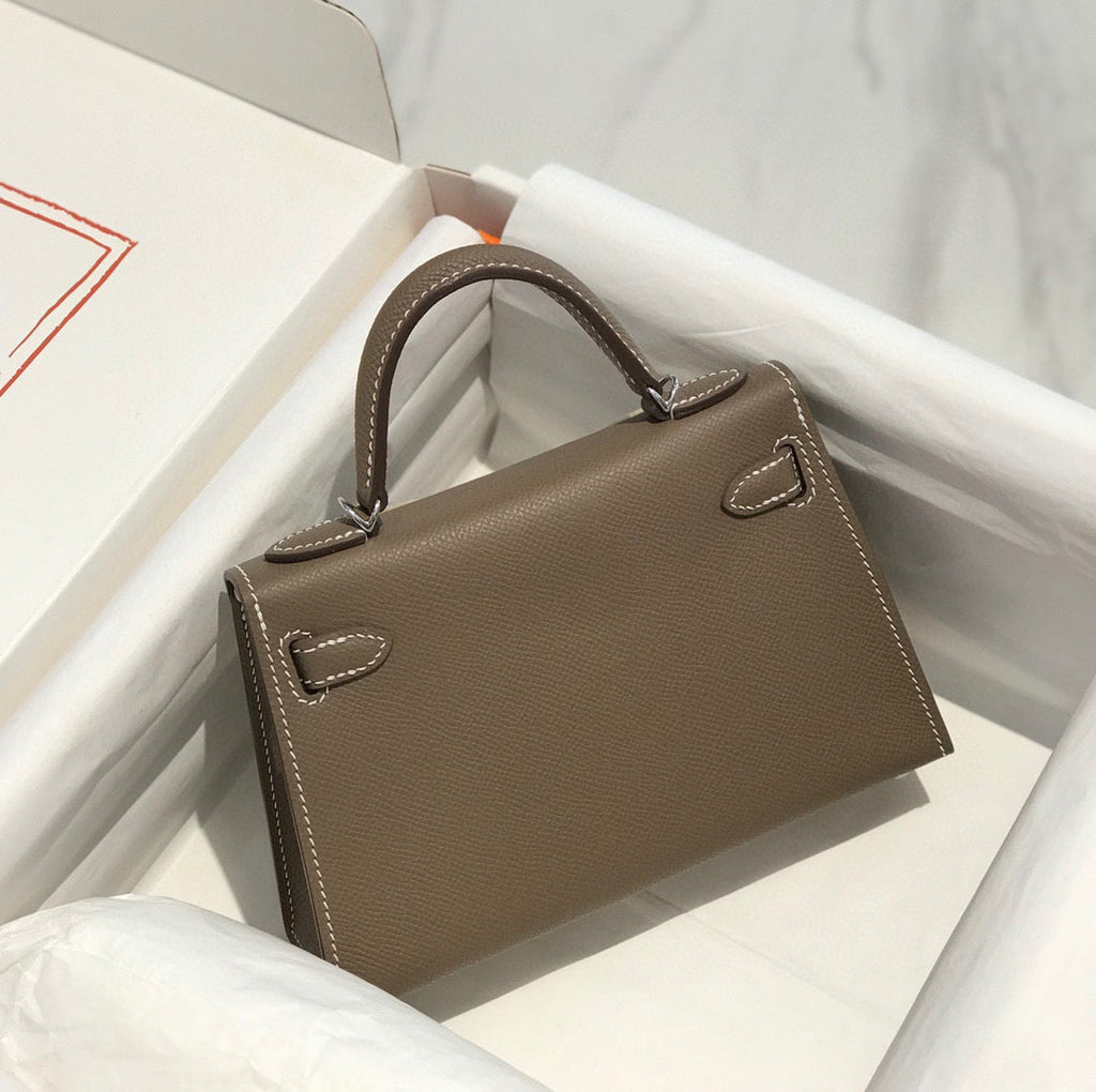 HERMES KELLY MINI 20 ETOUPE EPSOM SILVER HARDWARE