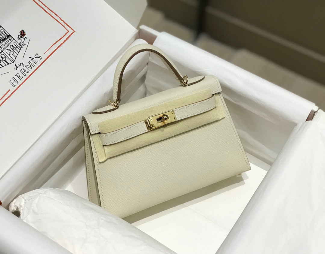 HERMES KELLY MINI 20 WHITE EPSOM GOLD HARDWARE