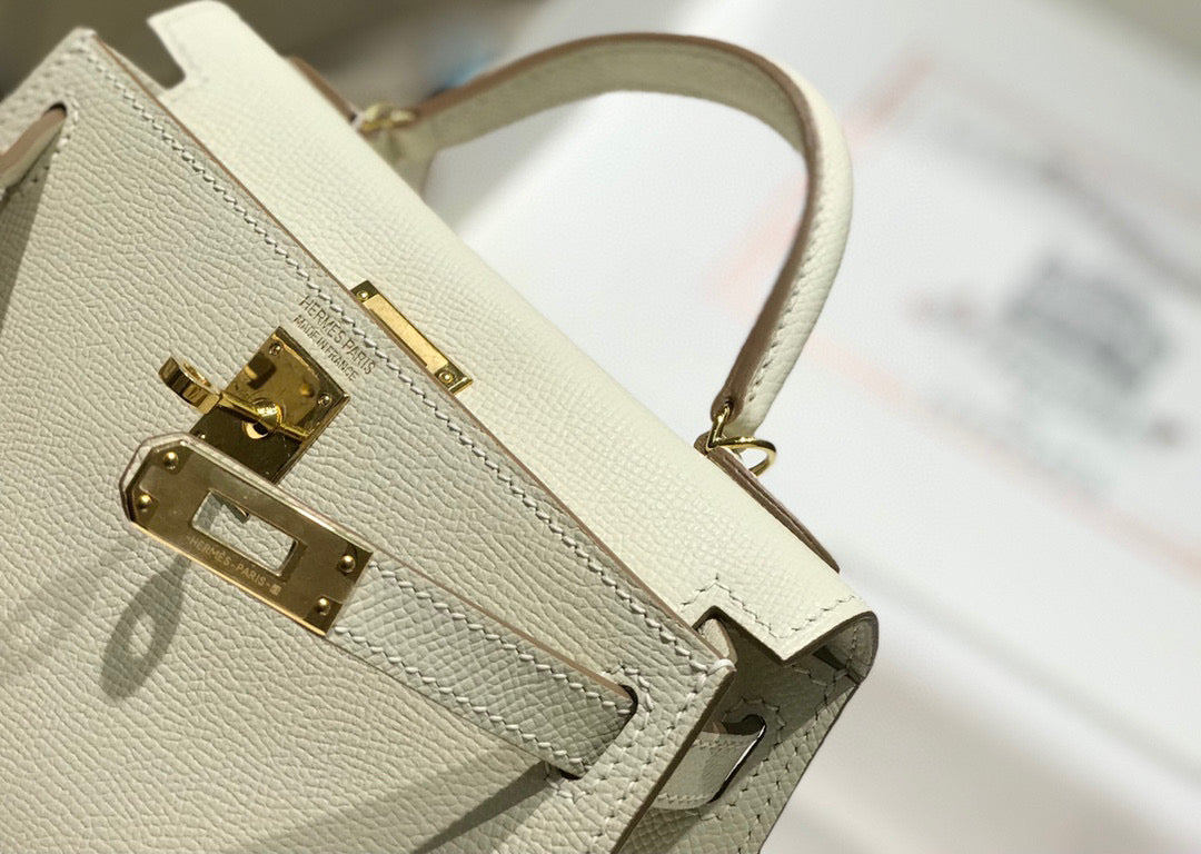 HERMES KELLY MINI 20 WHITE EPSOM GOLD HARDWARE