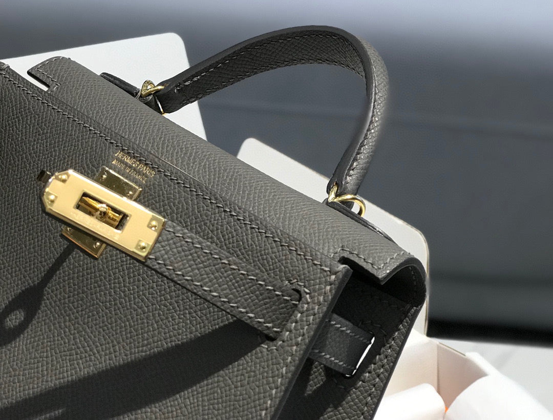 HERMES KELLY MINI 20 DARK GREY EPSOM GOLD HARDWARE