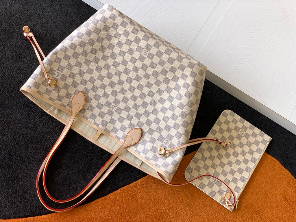 LOUIS VUITTON NEVERFULL MM 32 GREY CREAM DAMIER AZUR INSIDE COLOUR 1