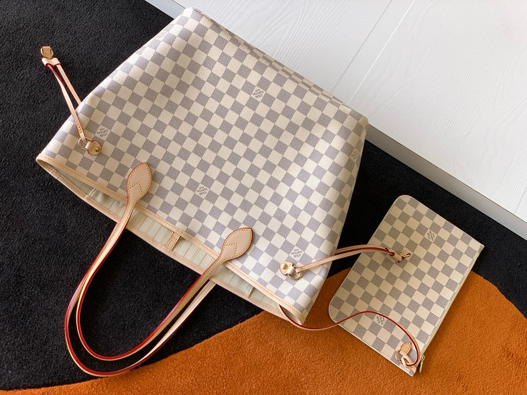 LOUIS VUITTON NEVERFULL MM 32 GREY CREAM DAMIER AZUR INSIDE COLOUR 1