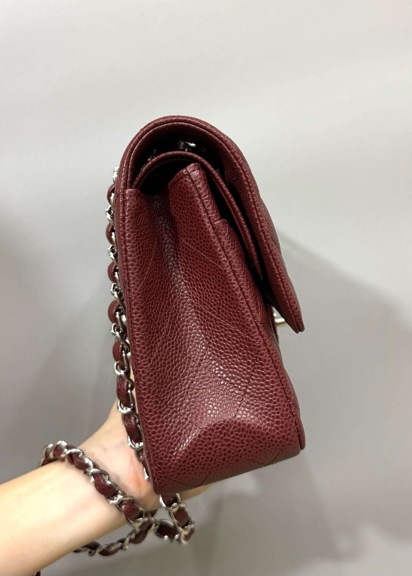 CHANEL FLAP BAG 25 IN WINE CAVIAR LAMBSKIN SILVER HARDWARE