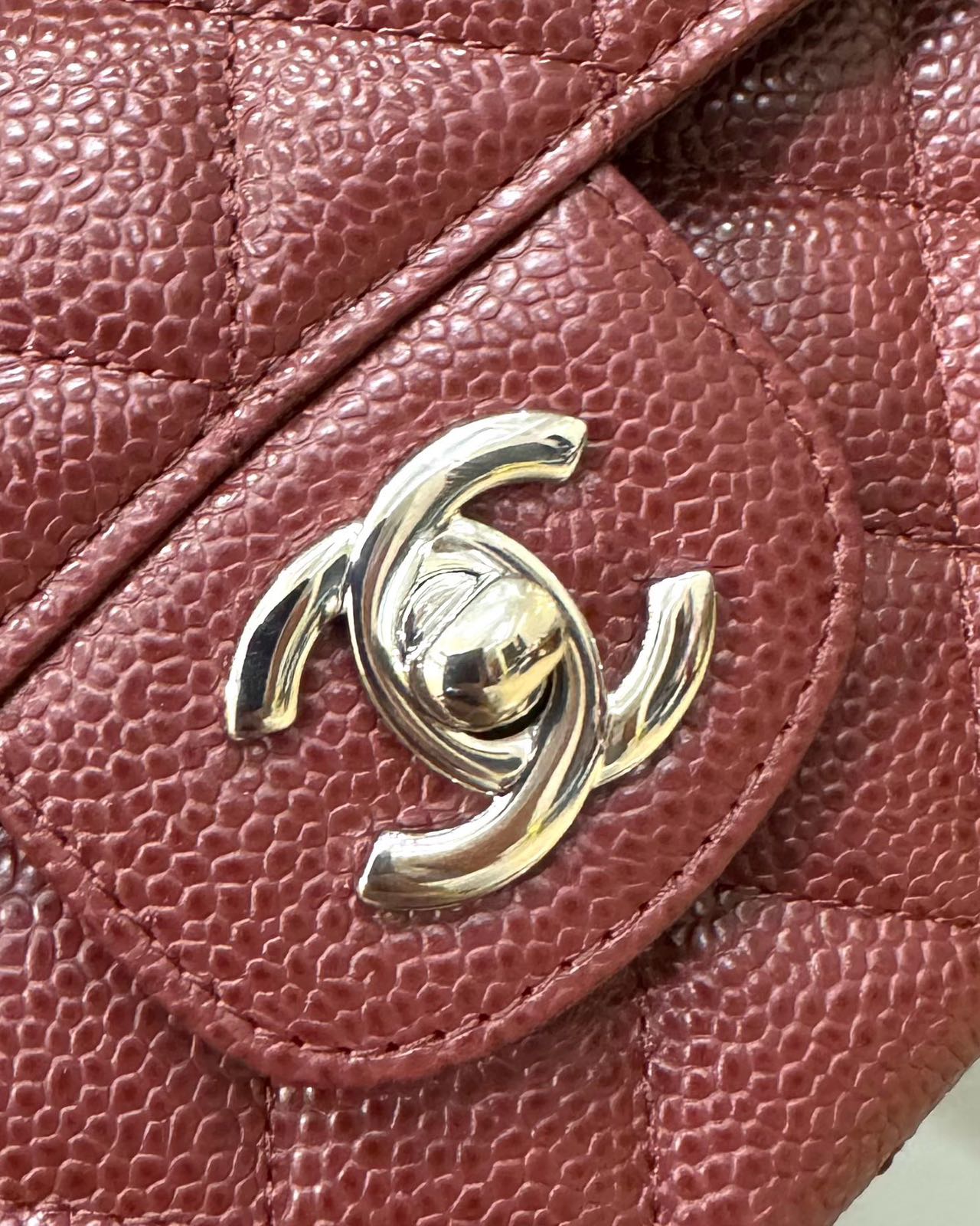 CHANEL FLAP BAG 25 IN WINE CAVIAR LAMBSKIN SILVER HARDWARE