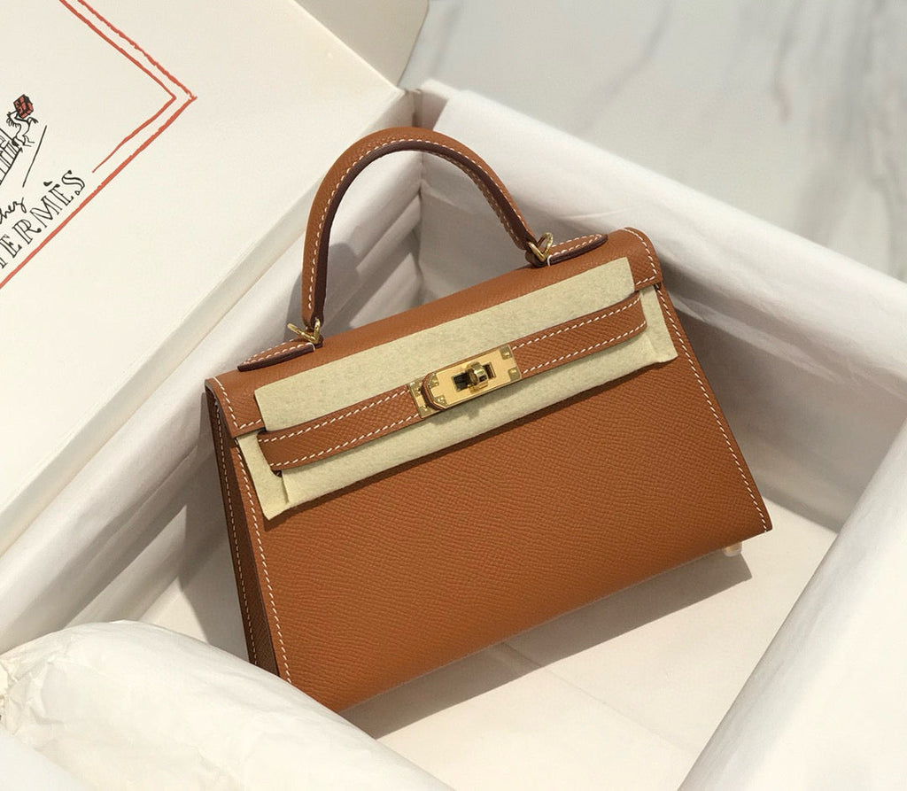 HERMES KELLY MINI 20 GOLDEN BROWN EPSOM GOLD HARDWARE