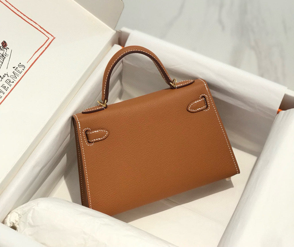 HERMES KELLY MINI 20 GOLDEN BROWN EPSOM GOLD HARDWARE