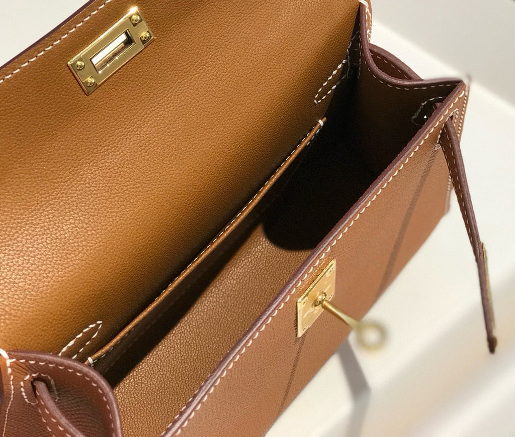 HERMES KELLY MINI 20 GOLDEN BROWN EPSOM GOLD HARDWARE