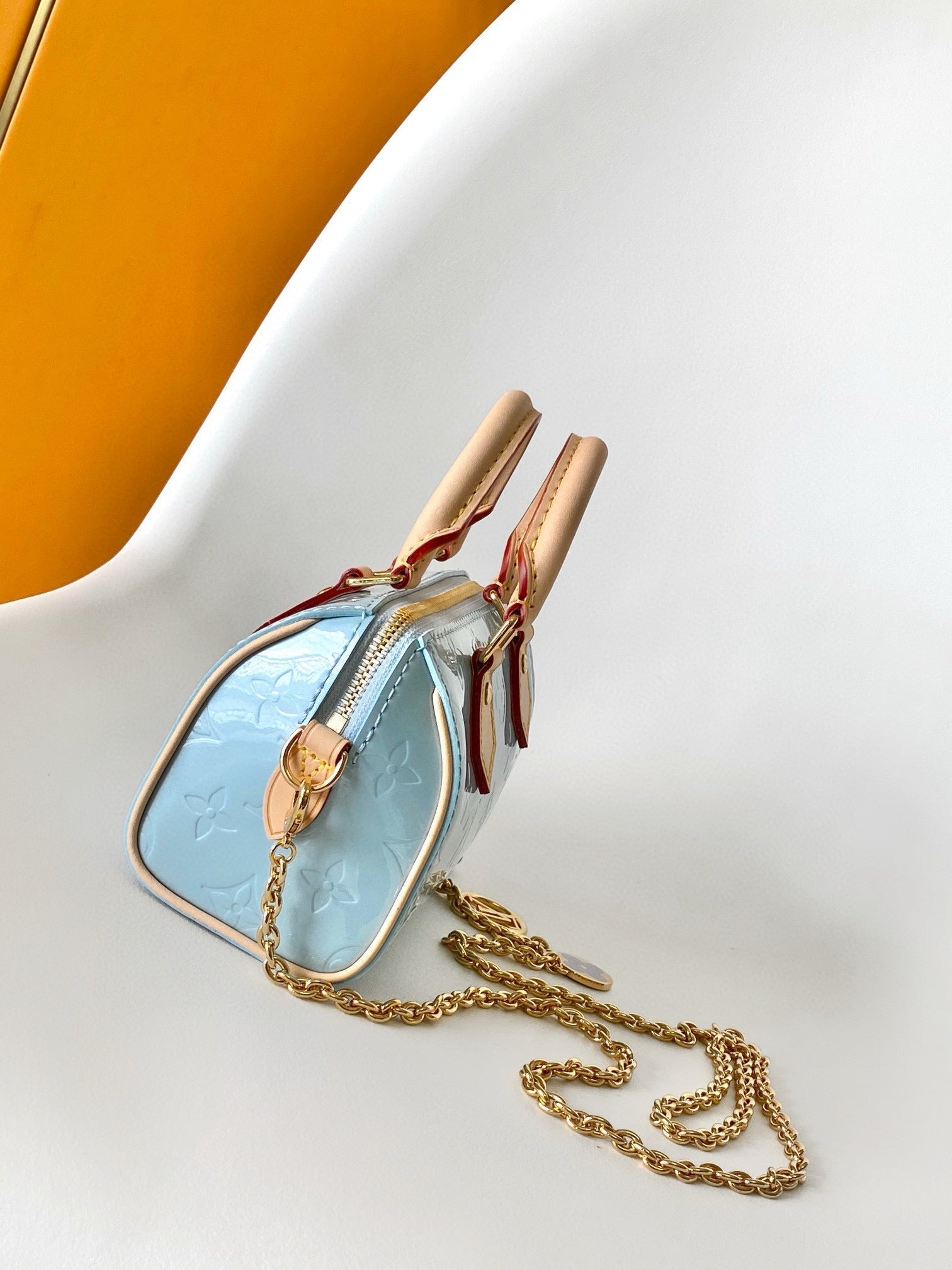 LOUIS VUITTON NANO SPEEDY 16 IN PASTEL MONOGRAM VERNIS GOLD HARDWARE