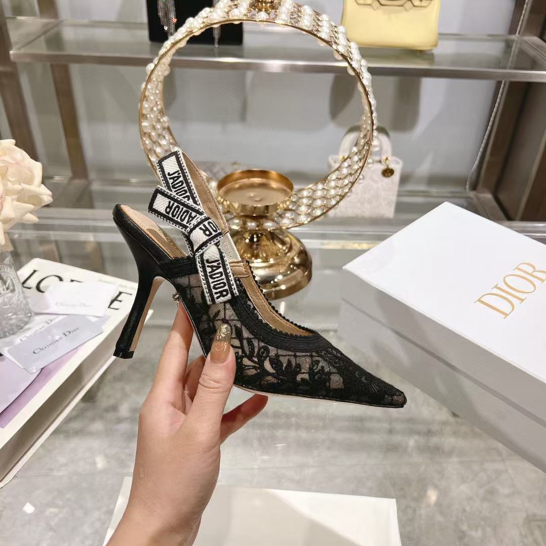 DIOR SLINGBACK J'A FLORAL BLACK LACE