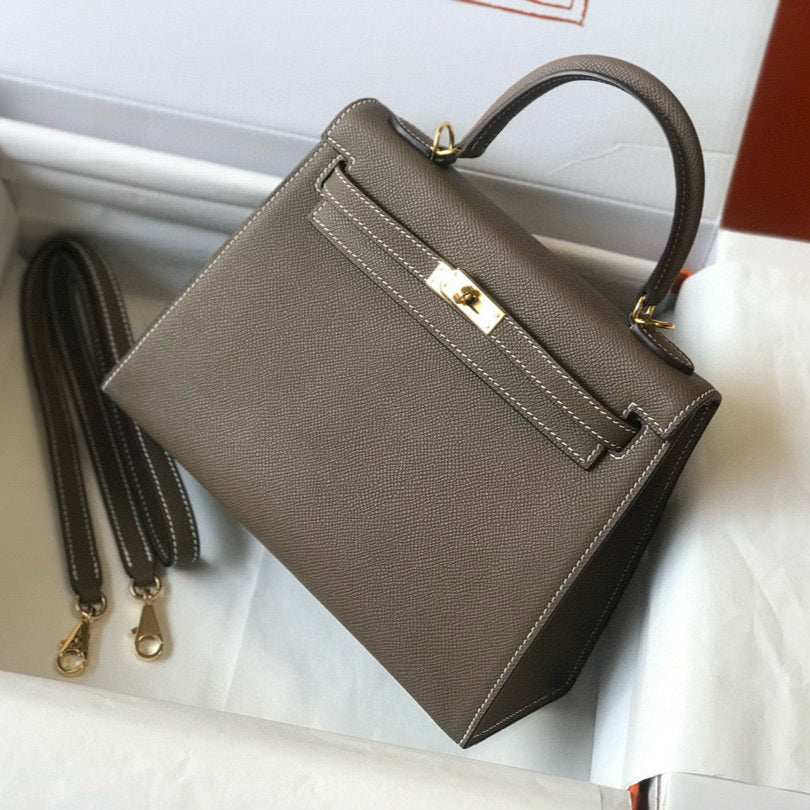 HERMES KELLY 25 ETOUPE EPSOM LEATHER GOLD HARDWARE