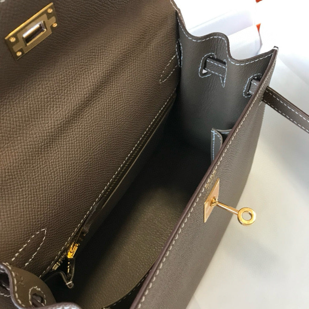 HERMES KELLY 25 ETOUPE EPSOM LEATHER GOLD HARDWARE
