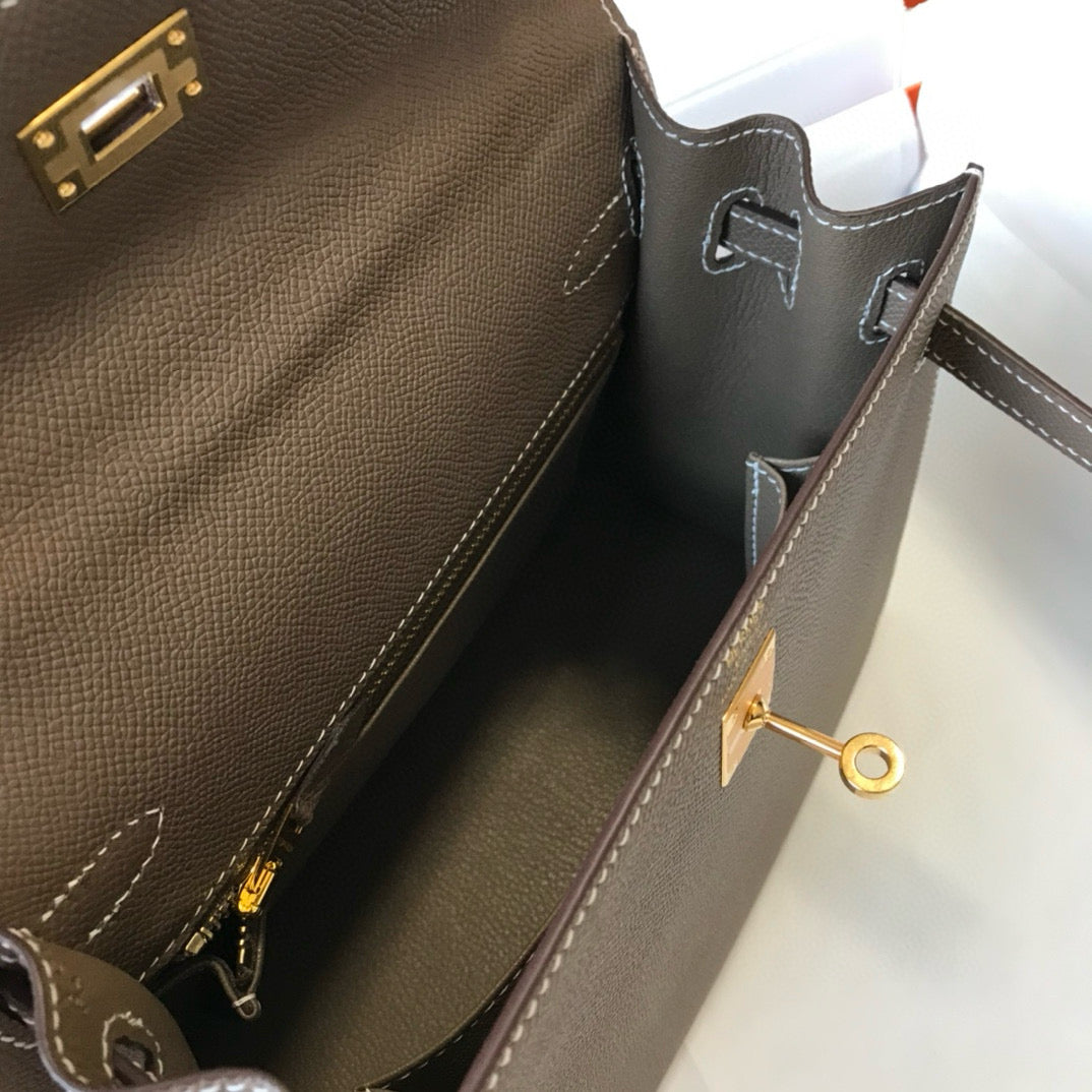 HERMES KELLY 25 ETOUPE EPSOM LEATHER GOLD HARDWARE